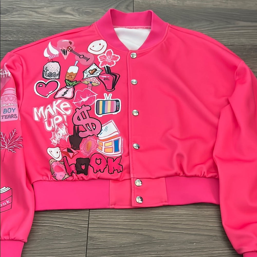 Vibrant Pink Graphic Bomber Jacket
